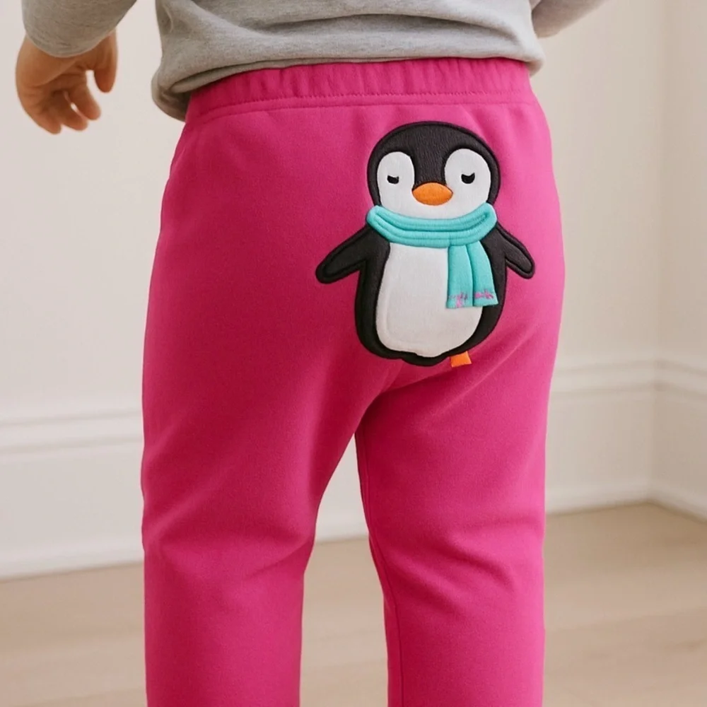 Pink Pull On Pants with Penguin Graphic